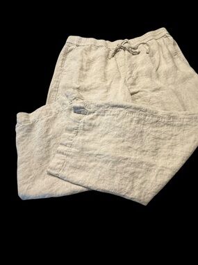Talbots Women’s  Drawstring Pull-Up Linen Wide Leg in an Oatmeal Shade